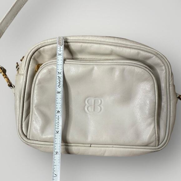 RARE Vintage 1980s Balenciaga Paris BB Logo Leather Crossbody Bag Cream Ivory - Picture 15 of 16